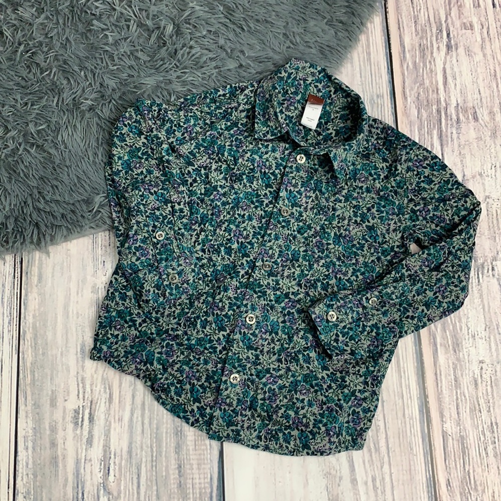 Teal and Purple Floral Pattern Tea Long Sleeve Shirt